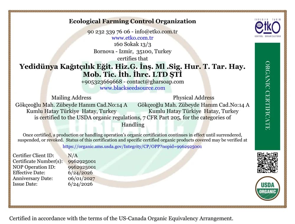 USDA NOP organic certificate issued by ETKO to Chestnut Supply source manufacturer in Turkey (NOP Operation ID 9962925001, Handling scope)
